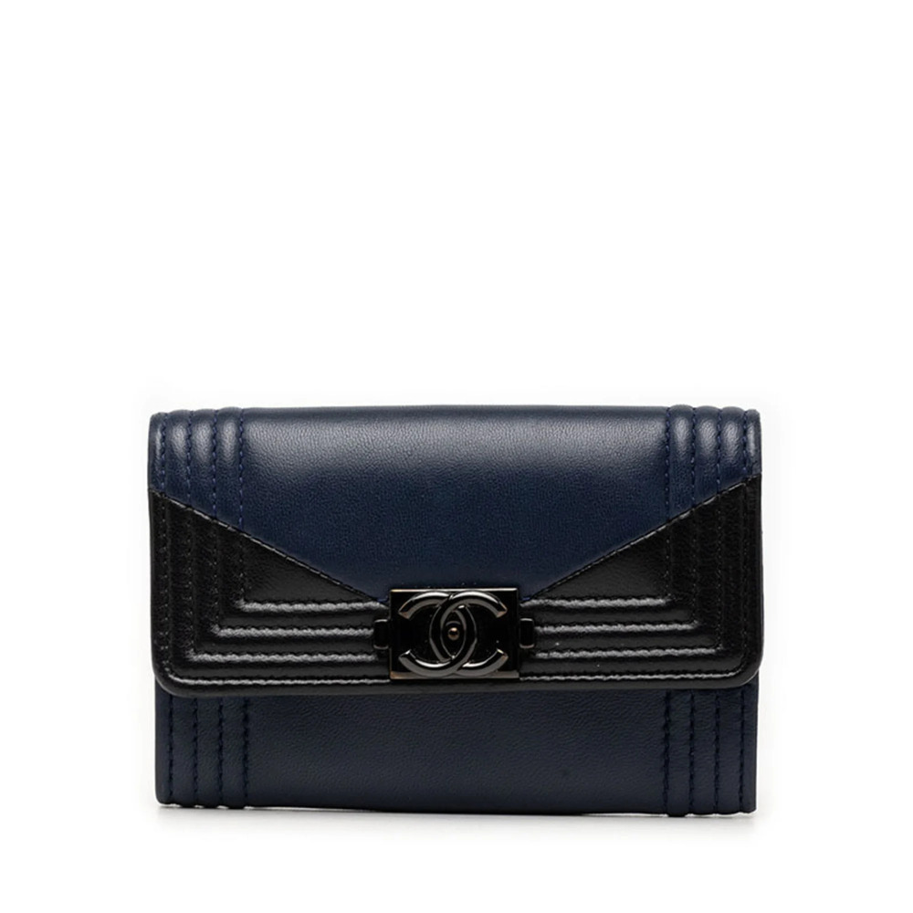 Chanel Coco Mark Boy Business Card Holder/Card Case, Navy Black Lambskin, Wom...